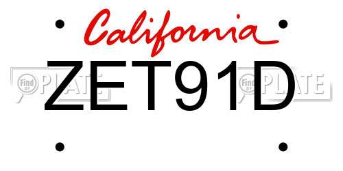 ZET91D California License Plate