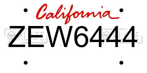 ZEW6444 California License Plate