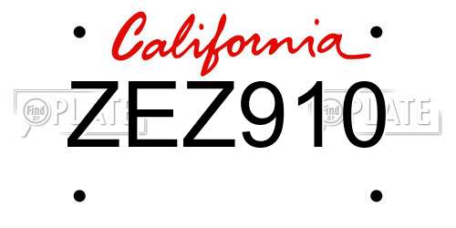 ZEZ910 California License Plate