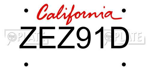 ZEZ91D California License Plate