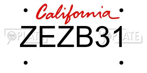 ZEZB31 California License Plate