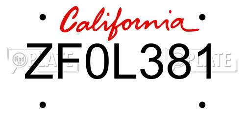 ZF0L381 California License Plate
