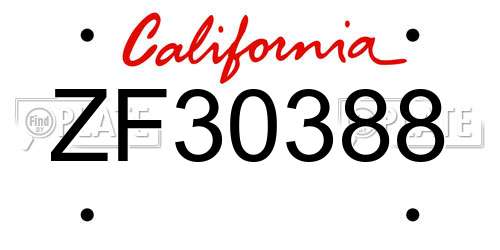 ZF30388 California License Plate