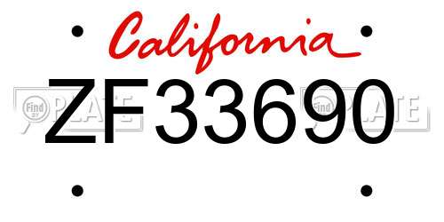 ZF33690 California License Plate