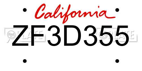 ZF3D355 California License Plate
