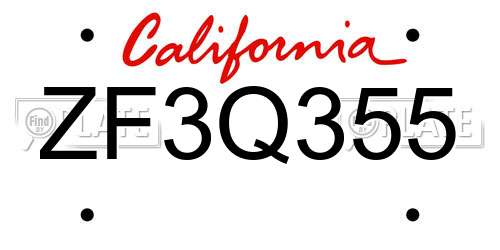 ZF3Q355 California License Plate