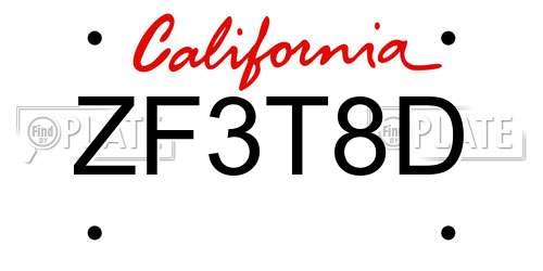 ZF3T8D California License Plate