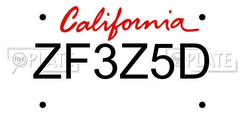 ZF3Z5D California License Plate