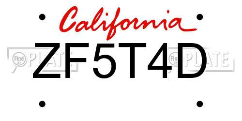 ZF5T4D California License Plate