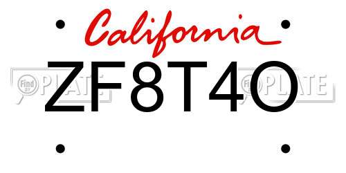 ZF8T4O California License Plate
