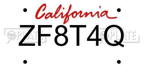 ZF8T4Q California License Plate