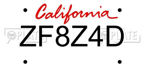 ZF8Z4D California License Plate