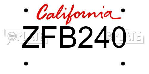 ZFB240 California License Plate