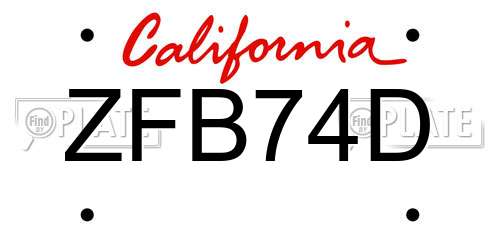 ZFB74D California License Plate