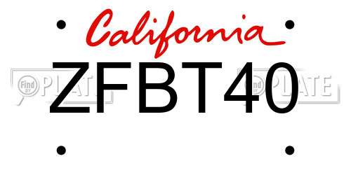 ZFBT40 California License Plate