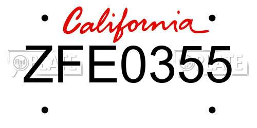ZFE0355 California License Plate