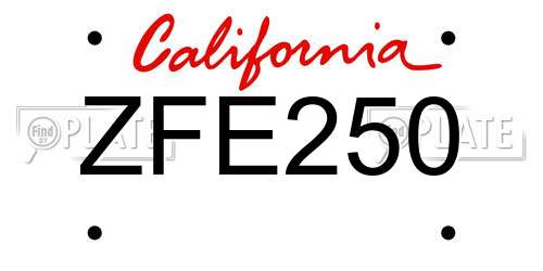 ZFE250 California License Plate