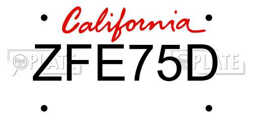 ZFE75D California License Plate