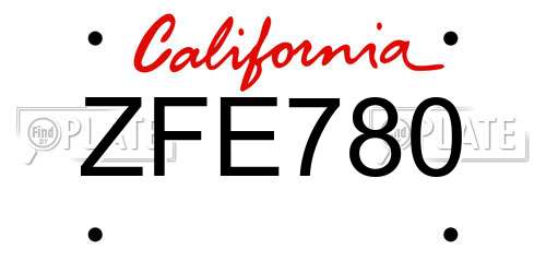 ZFE780 California License Plate