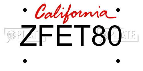 ZFET80 California License Plate