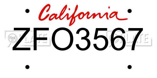 ZFO3567 California License Plate