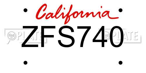 ZFS740 California License Plate