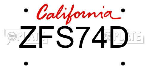 ZFS74D California License Plate