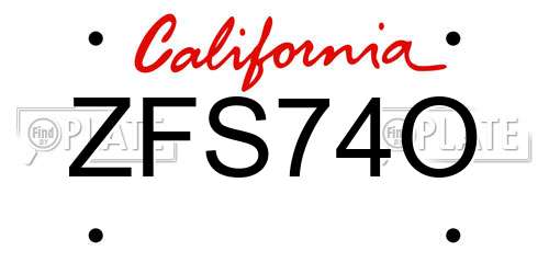 ZFS74O California License Plate