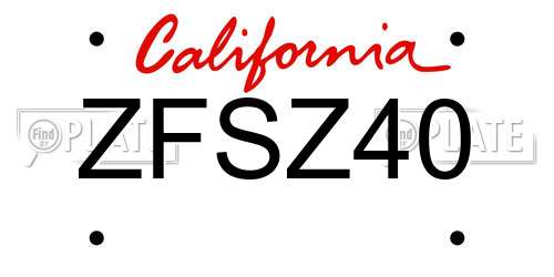ZFSZ40 California License Plate