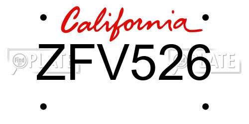 ZFV526 California License Plate