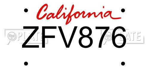 ZFV876 California License Plate
