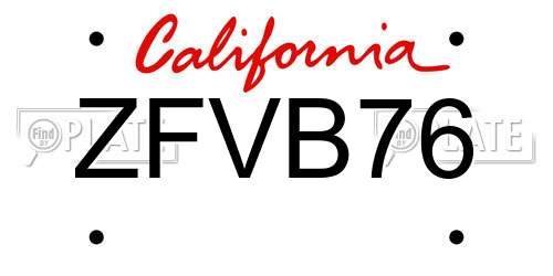 ZFVB76 California License Plate