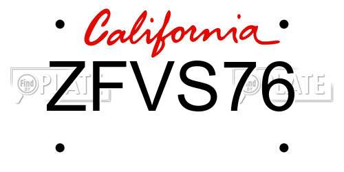 ZFVS76 California License Plate