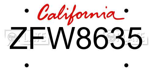 ZFW8635 California License Plate