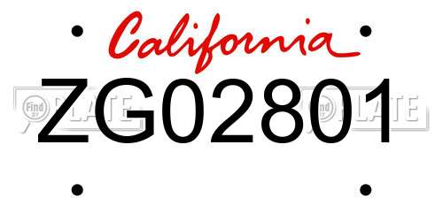 ZG02801 California License Plate
