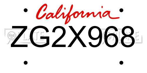 ZG2X968 California License Plate