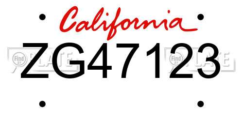 ZG47123 California License Plate