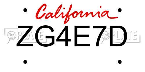 ZG4E7D California License Plate
