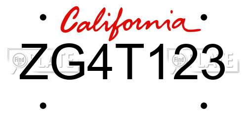 ZG4T123 California License Plate
