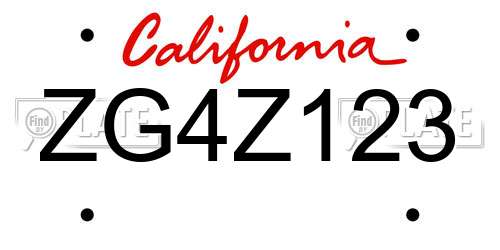 ZG4Z123 California License Plate