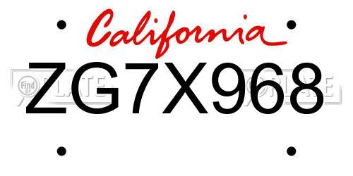 ZG7X968 California License Plate