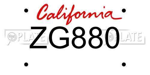 ZG880 California License Plate