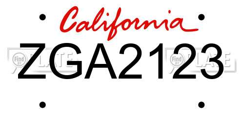 ZGA2123 California License Plate