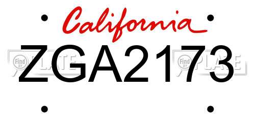 ZGA2173 California License Plate
