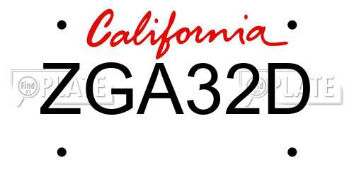 ZGA32D California License Plate