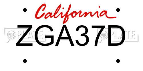 ZGA37D California License Plate