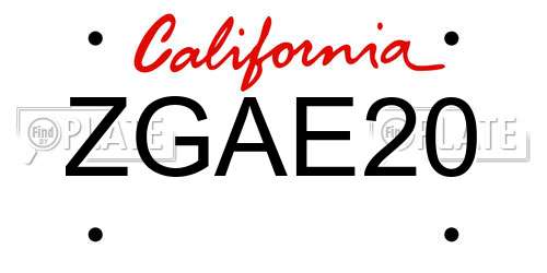ZGAE20 California License Plate