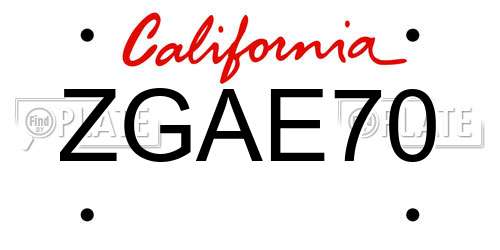 ZGAE70 California License Plate