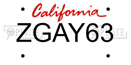 ZGAY63 California License Plate