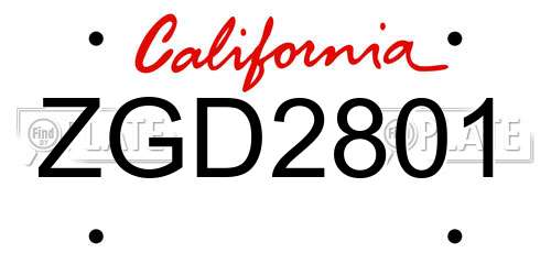 ZGD2801 California License Plate